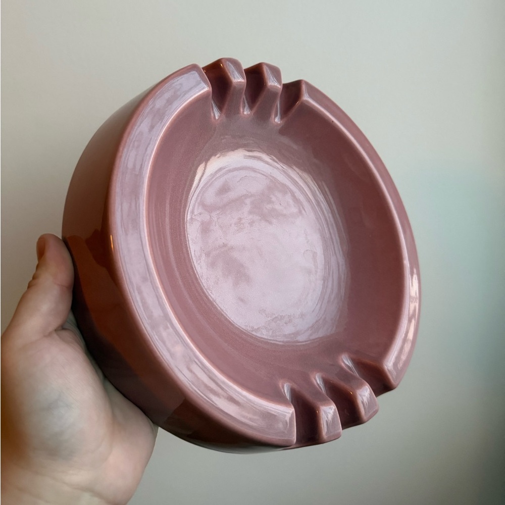 Vintage Pink Ceramic Ashtray Large Trinket Catch All Candy Dish
